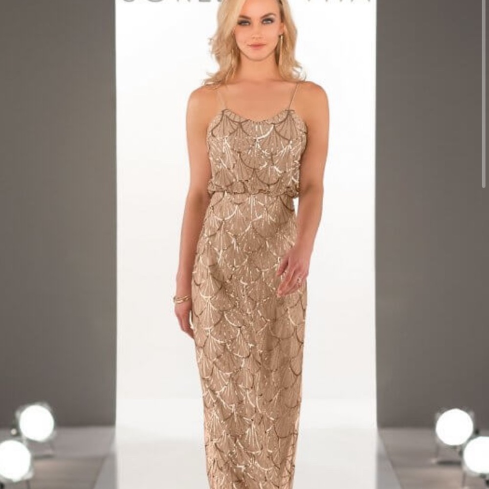 Sorella Vita Long Gold Sequin Bridesmaid Dress
